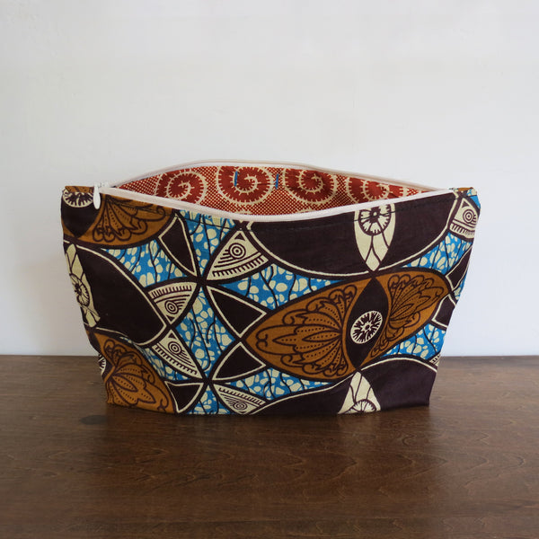 Blue and Earth Tone African Wax Print Clutch