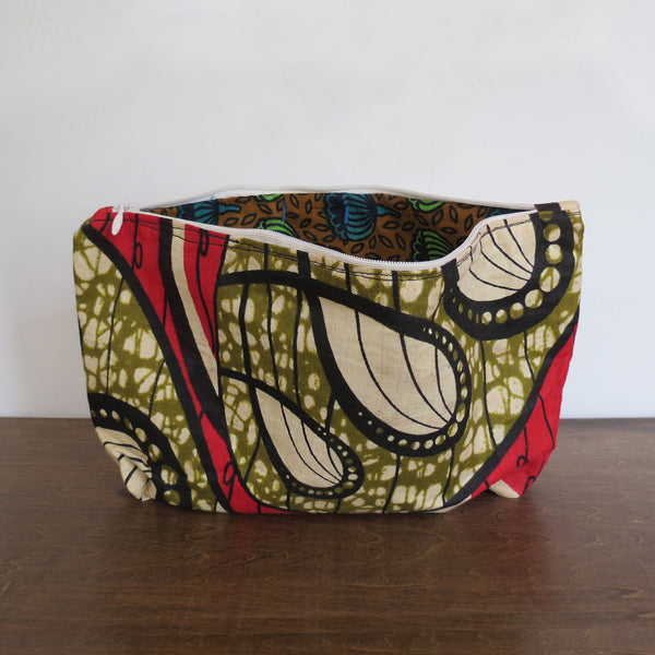 Green, Black & Hot Red African Wax Print Clutch