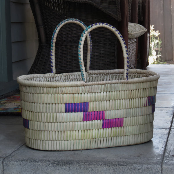 Oblong Basket, Natural with Color Accents