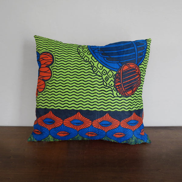 Blue & Green African Wax Print Pillow