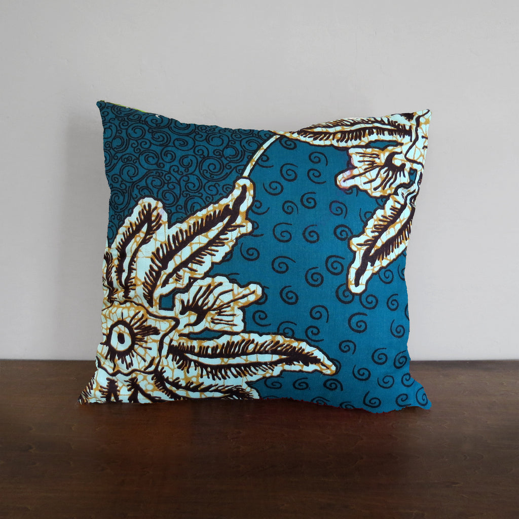 Blue Leaf African Wax Print Pillow